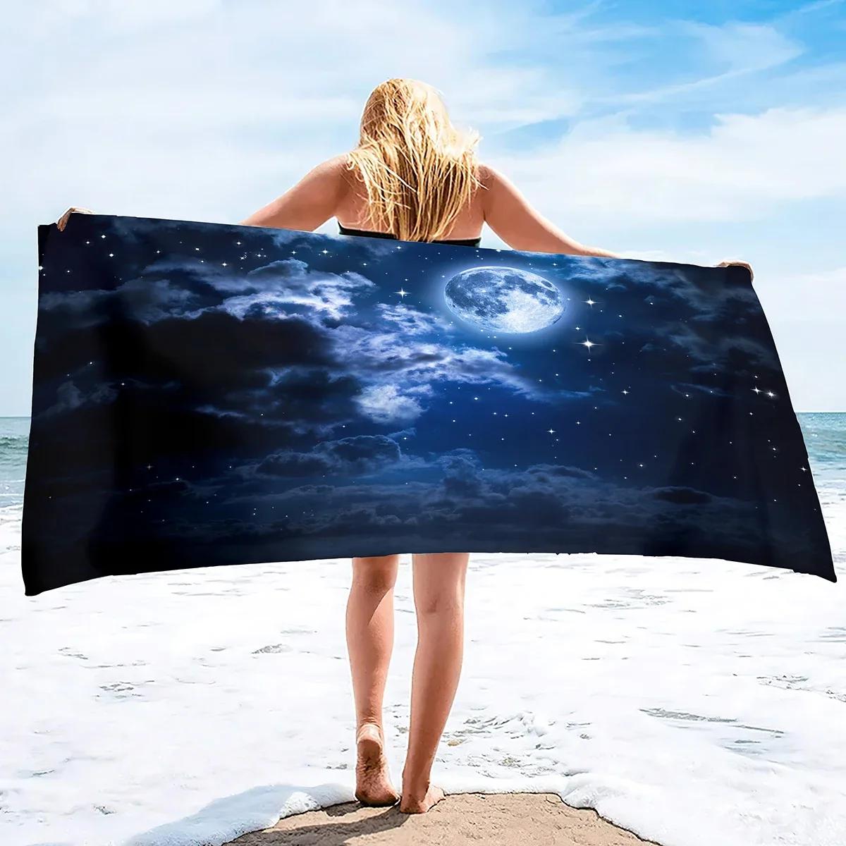 

Beach Towel Moon Quick Dry Towel Sand Proof Beach Towels Super Absorbent for Travel Pool Swimming Bath Camping Yoga Gym Sports W30*H60(CM)
