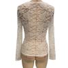 Women's Elegant V-neck Scalloped Neck Edge Solid Color Long Sleeve Slim Slim Pullover Lace Top