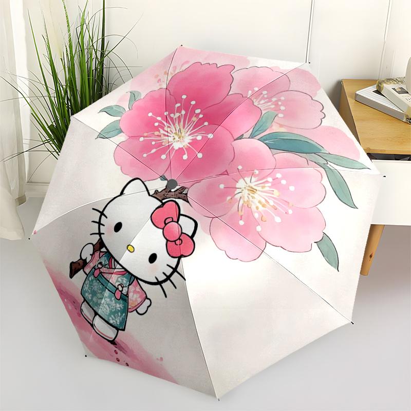 1pc Hello Kitty Cherry Blossom Umbrella - Automatic Opening/Closing, Portable Folding Design, 8-Rib Iron Frame, Outdoor Umbrella, Perfect Gift for Fan