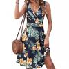Women Elegant V-Neck Fashion Printed Pocket Sleeveless Dresses Summer Ladies Casual Short Dress Female Party Vestidos