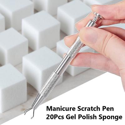 Manicure Scratch Pen with 20Pcs Gel Polish Sponge, Gradient Nail Art Tips Design