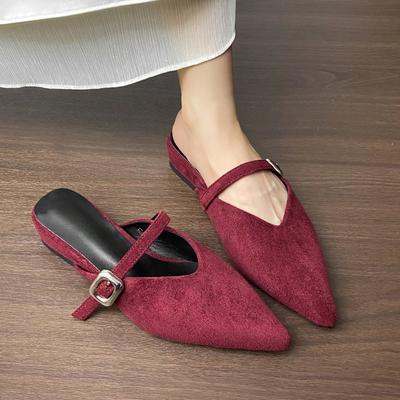 Baotou Slippers Autumn New Pointed Toe Shallow Mouth One Belt Soft Sole Non-slip Low-heeled Shoes