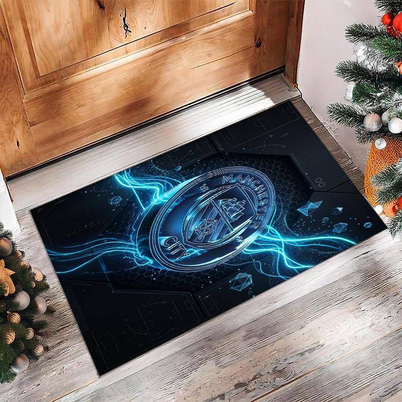 Manchester City Printed Flannel Area Rug Non Slip Soft Polyester Floor Carpet Indoor Decor Mat for Bedroom Living Room Sofa