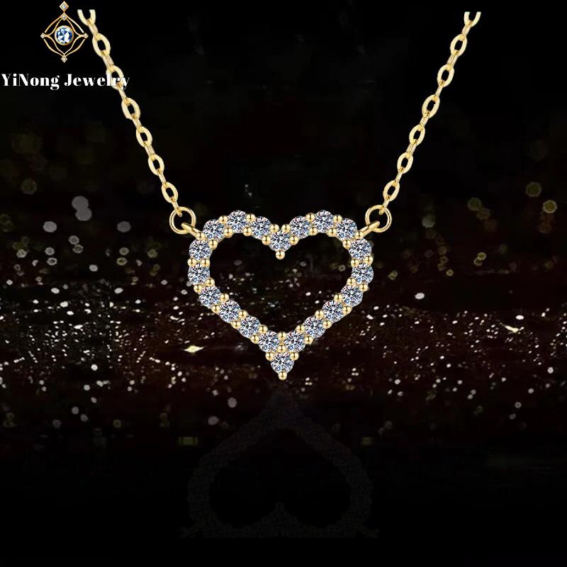 Fashion Heart Pendant Necklace IGI Certified Moissanite Link Chain Choker 925 Sterling Silver 18K Gold Plated Women's Wedding