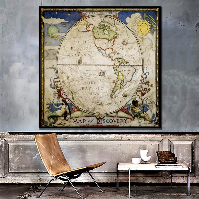 Decorative Hanging Picture Vintage Map Painting Medieval Style Decorative Map Wall Art Poster and Prints Decor