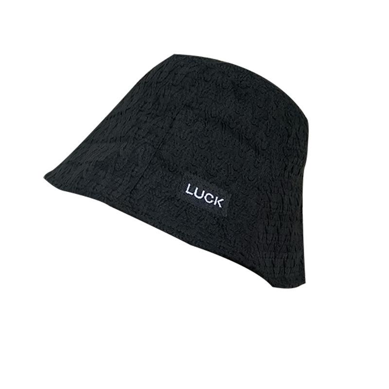 Letter Bucket Hat Women's Spring and Summer Black Versatile Big Head Circumference Bucket Hat Showing Face Small Plain Hat