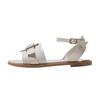 Women Summer Shoes Lightweight Fashion Sandals Black Retro Flat Sandals Ankle Strap Metal Buckle Ladies Sandals