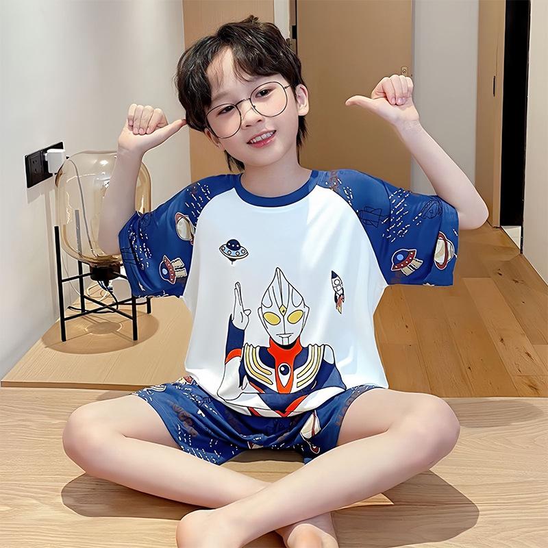 Jungen Cartoon Nezha Pyjama-Set - Sommer Kurzarm Leichtes Design für Kinder