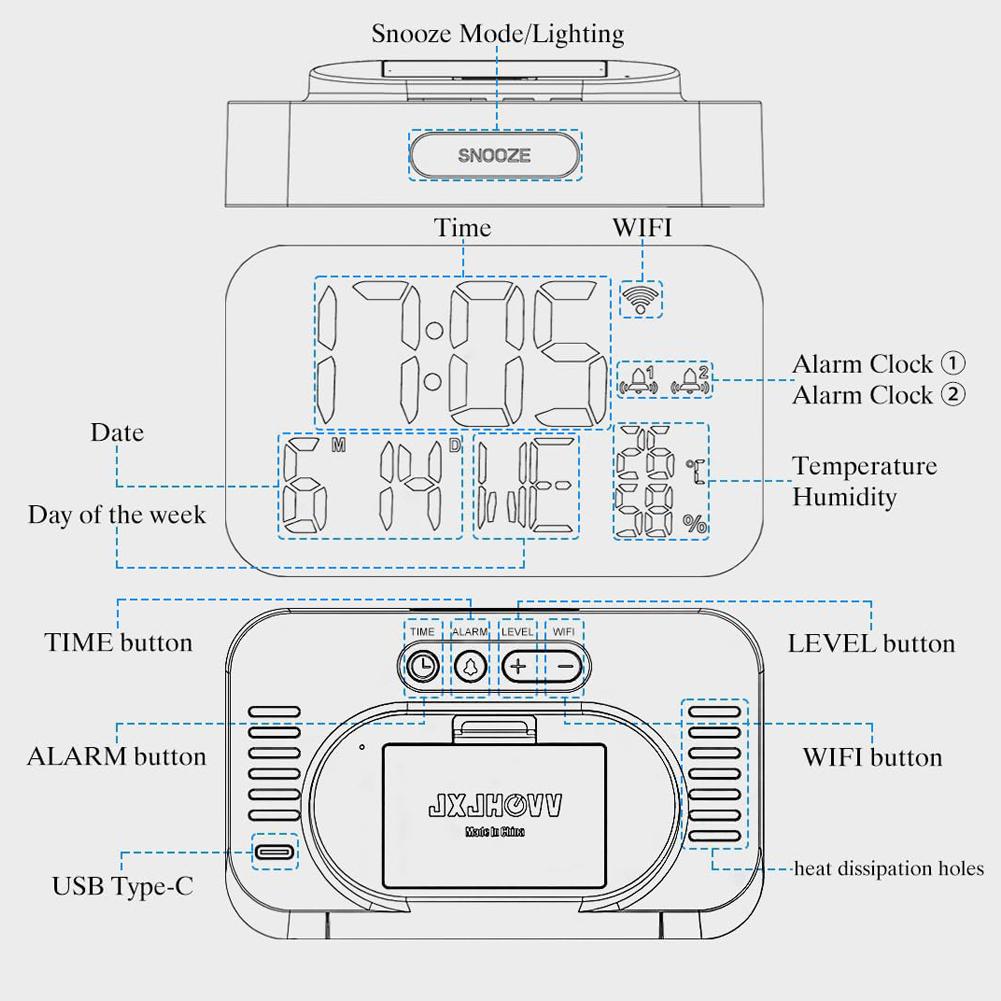 Tuya WiFi Desktop Clock Calendar Intelligent Thermometer Hygrometer with Digital LED Display