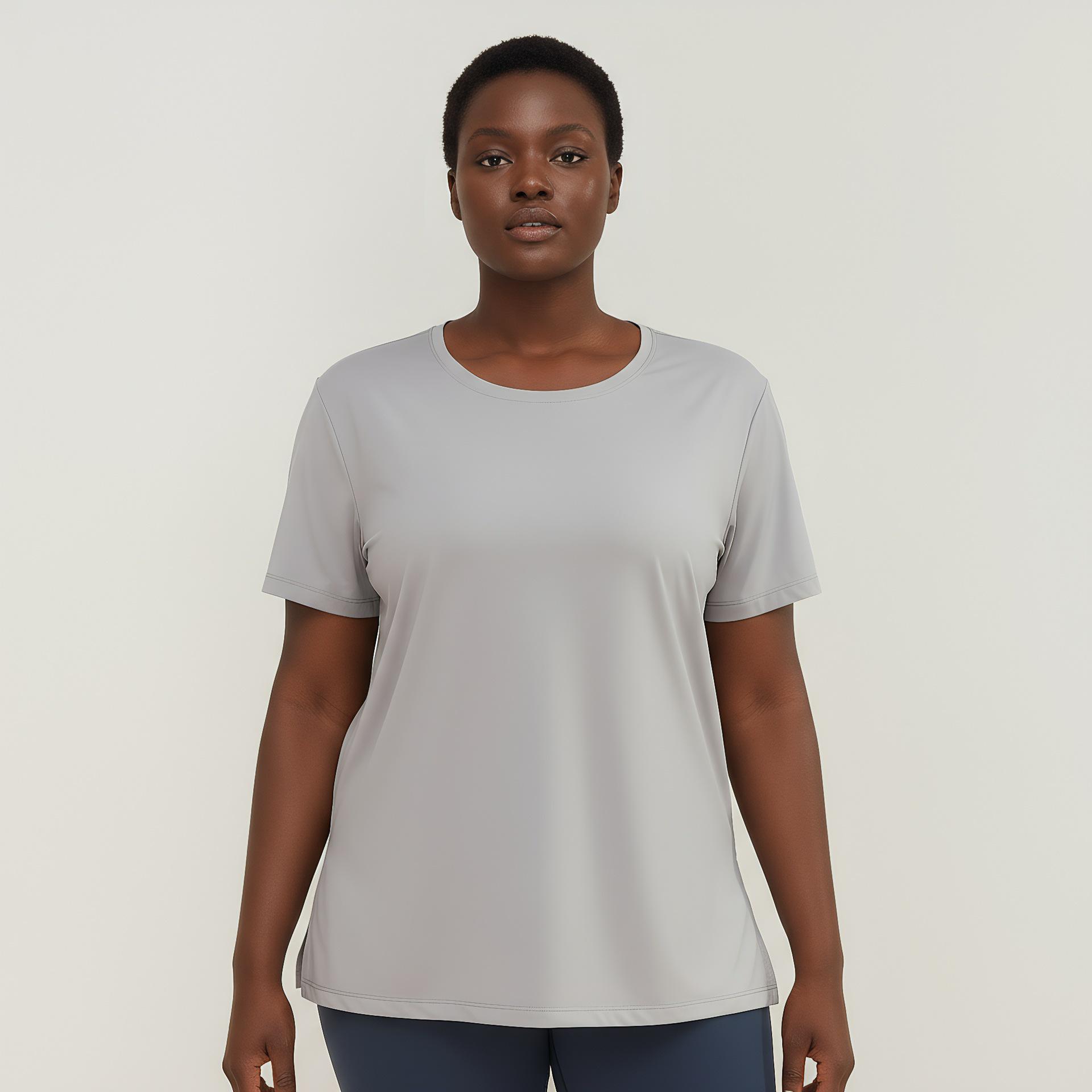 Plus Size Women s Quick-Dry Short Sleeve Sports Top for Running & Yoga (Summer 2025) S
