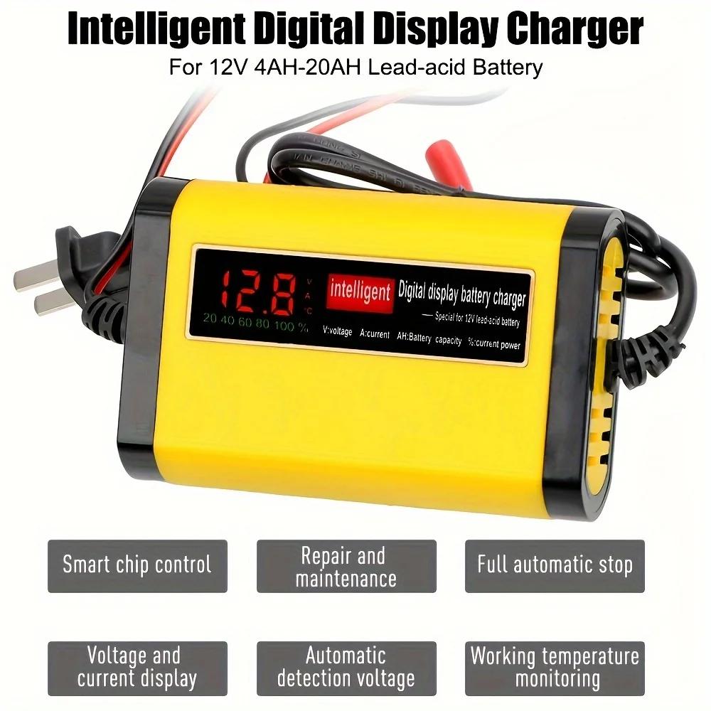 1pc Full Automatic Car Battery Charger - 3-Stage 2A Fast Charging for Lead Acid/AGM/GEL Batteries (Intelligent)