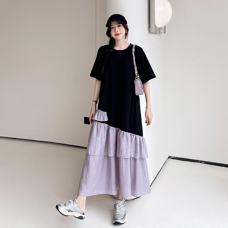 

Dimanaf 2025 Летнее платье больших размеров для женщин, повседневное винтажное длинное платье, свободное базовое хлопковое плиссированное платье 3XL чёрный