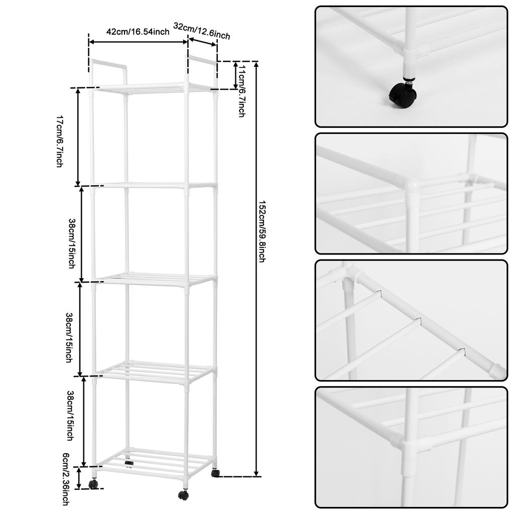 4/5-Layers Kitchen Rolling Storage Rack Movable Multipurpose Trolley Household Organizer Shelf for Bathroom Bedroom Living Room