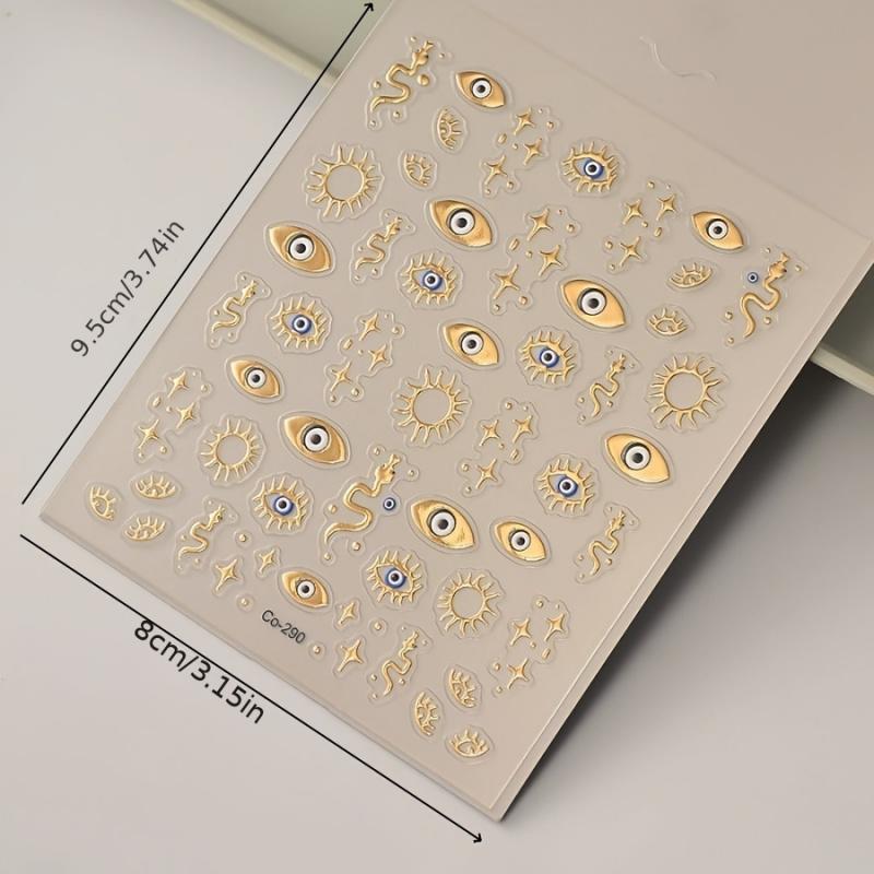 1pc Devil's Eye Nail Stickers Gold Foil Embossed Eyes Sun Stars 3D Wearable Nail Stickers Phone Laptop Decoration Stickers