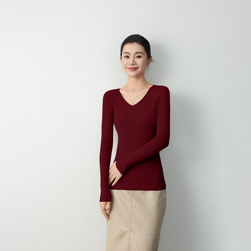 

Женский весенне-летний приталенный трикотажный пуловер с V-образным вырезом