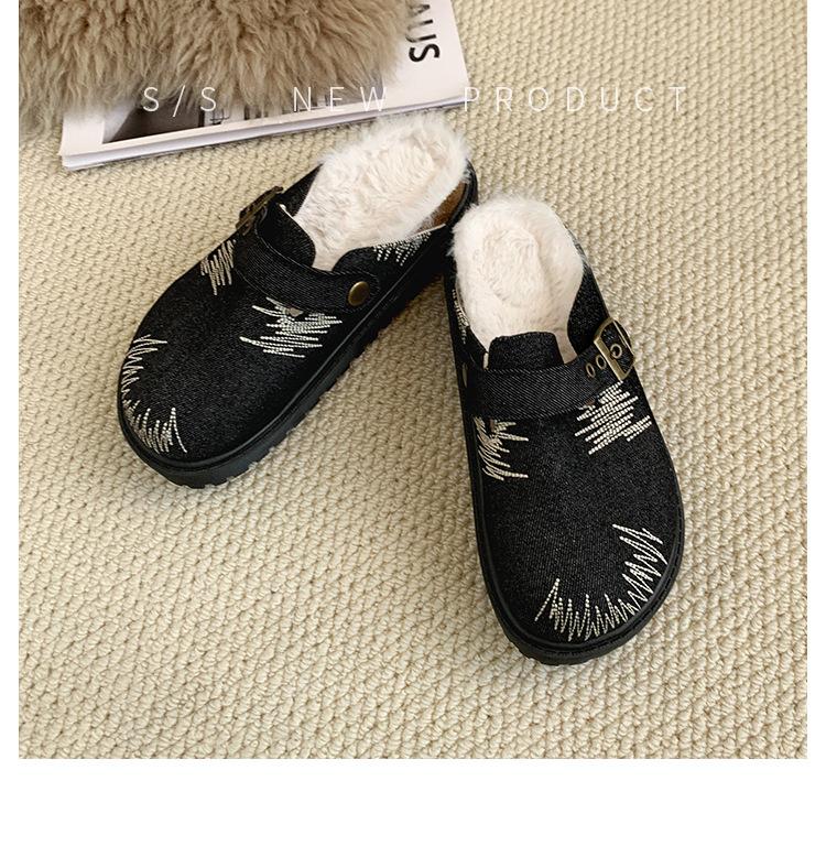 

Джинсовый верх, ретро и старая сумка, шлепанцы с закрытым носком, женские, осень-зима 2025, новые, модные шлепанцы на мягкой подошве 35