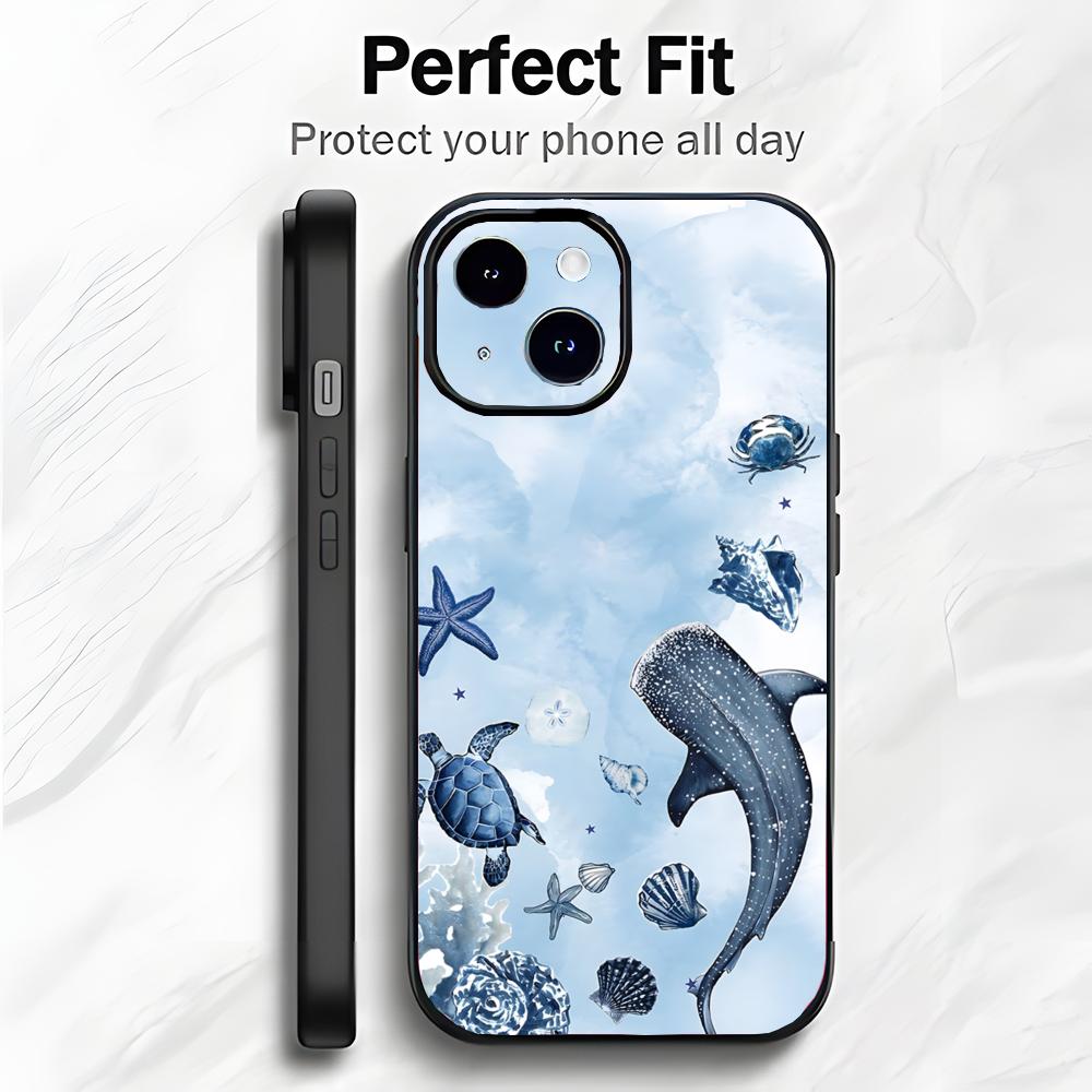 Retro Cute Blue Art Marine Life Sea Turtle Phone Case Phone Case Soft Packaging Lightweight For iPhone17 16 15 14 13ProMax
