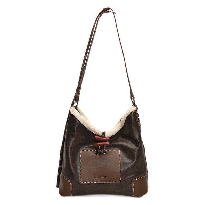 2025 new splicing hair bag women's niche design high-end underarm bag retro tote bag shoulder bag