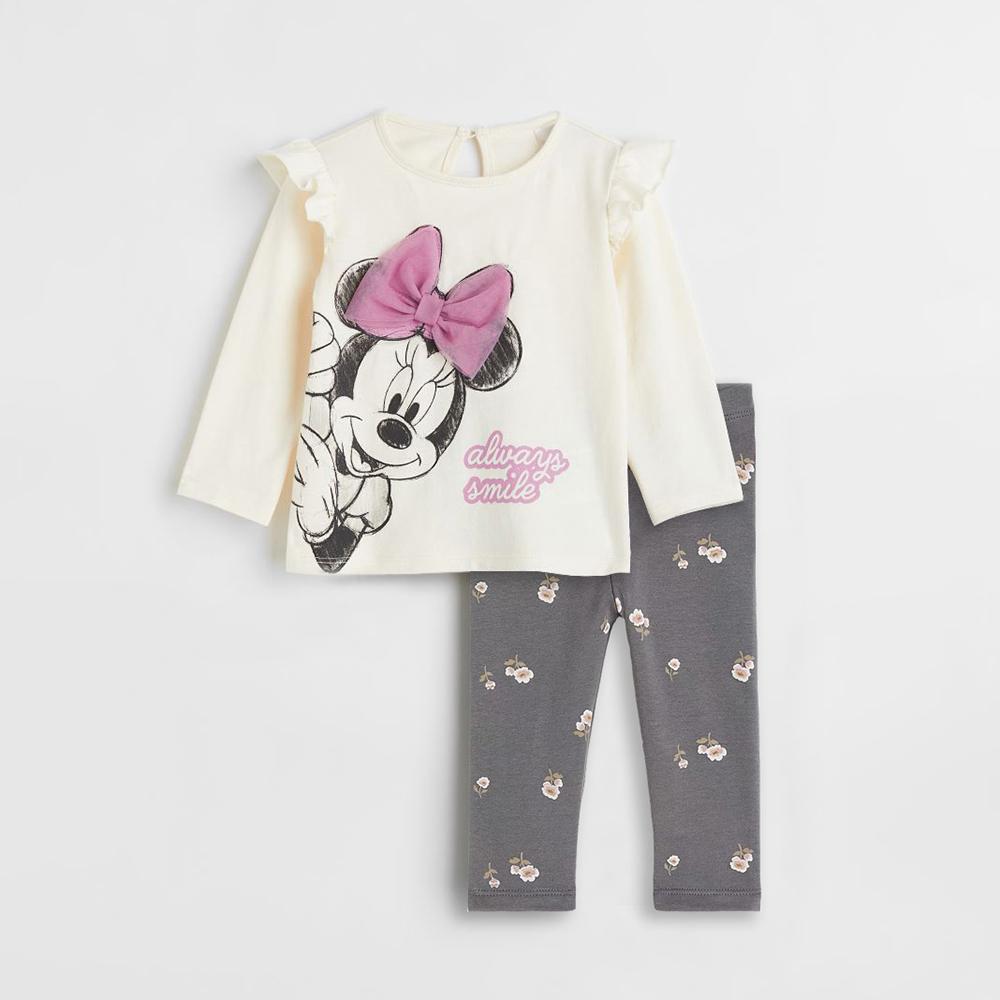 

2Pcs Newborn Girl Clothes Cartoon Printed Round Neck Top + Leggings Cute Cotton Baby Clothes 4T 110