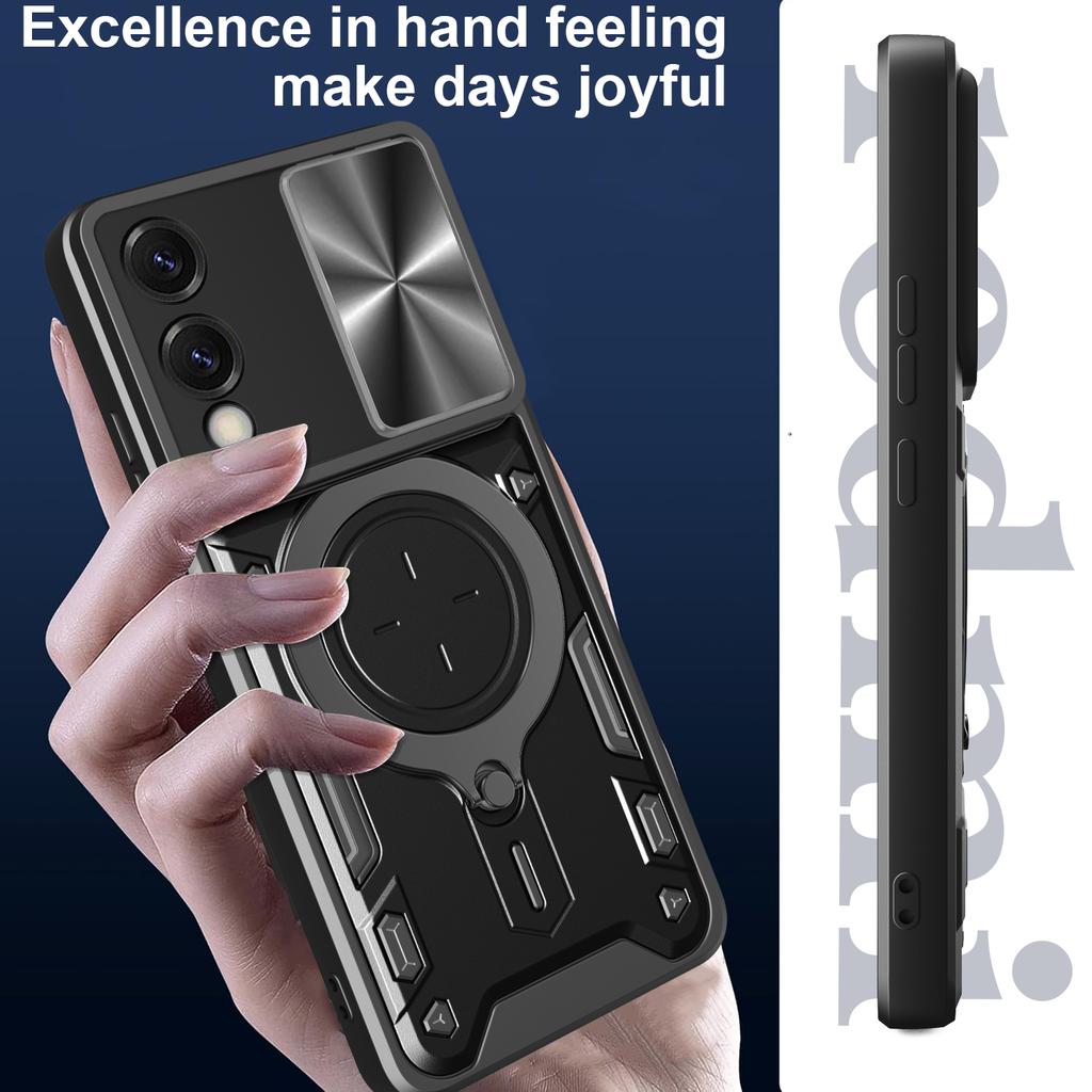 For Samsung Galaxy S25 Edge Case TPU + PC Phone Cover with Kickstand , Slide Lens Window