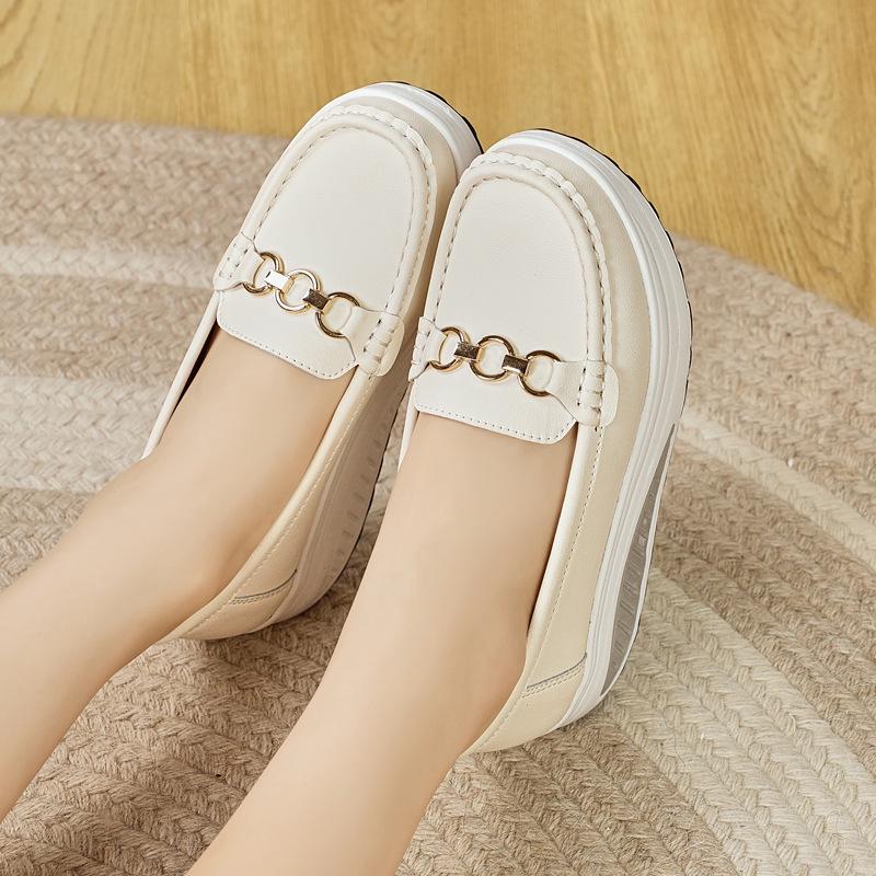 Cross-border Songgao Height-Increasing Plus Size Genuine Leather Bean Shoes for Women