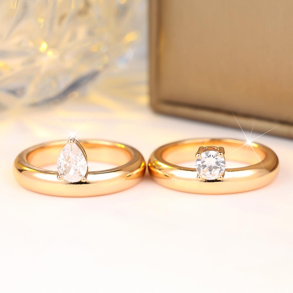 Elegant Gold Color Teardrop Round Zircon Ring Set for Women Daily Wear and Wedding
