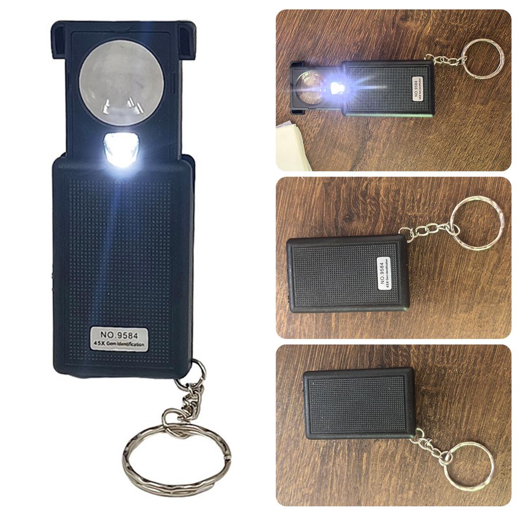 LED Illuminating Magnifier Lens 45X Magnification Portable Size Featuring Keychain For Easy Carrying And Fine Viewing