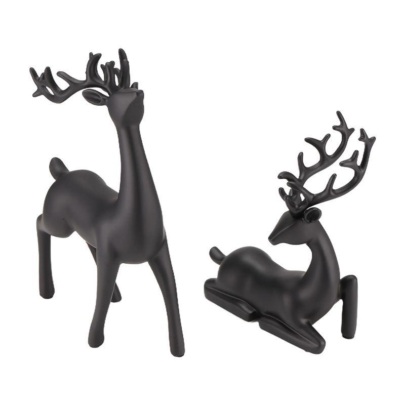 

Good-Reindeer Figurines Set Of 2 Resin Deer Statues Elk Sculpture Deer Ornaments For Living Room TV/Wine Cabinet Home Decor чёрный