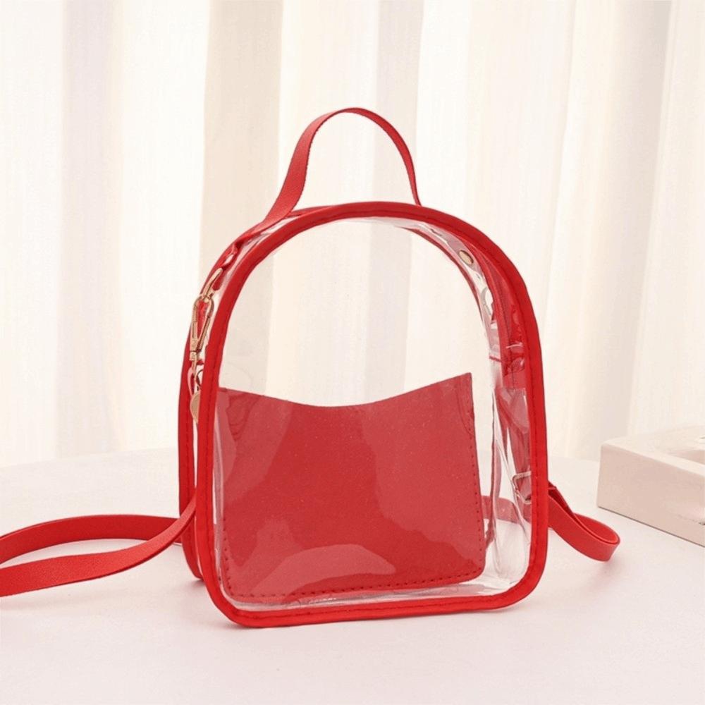 Waterproof Jelly Shoulder Bag Transparent Crossbody Bag Simple Transparent Backpack  Gym красный