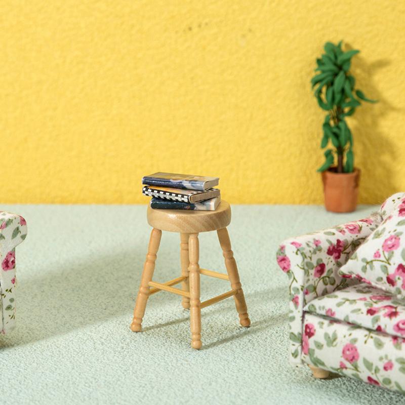 1pcs 1:12 Dollhouse Simulation Retro Sofa Chair Round Stool Model Furniture Living Room Bedroom Scene Decor Accessories Toy