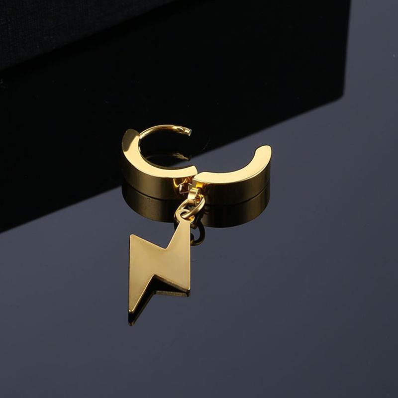 2pc Punk Hiphop Lightning Pendant Stainless Steel Earring korean fashion Women Men Circle Ear Stud Earring Jewelry Ear Accessory