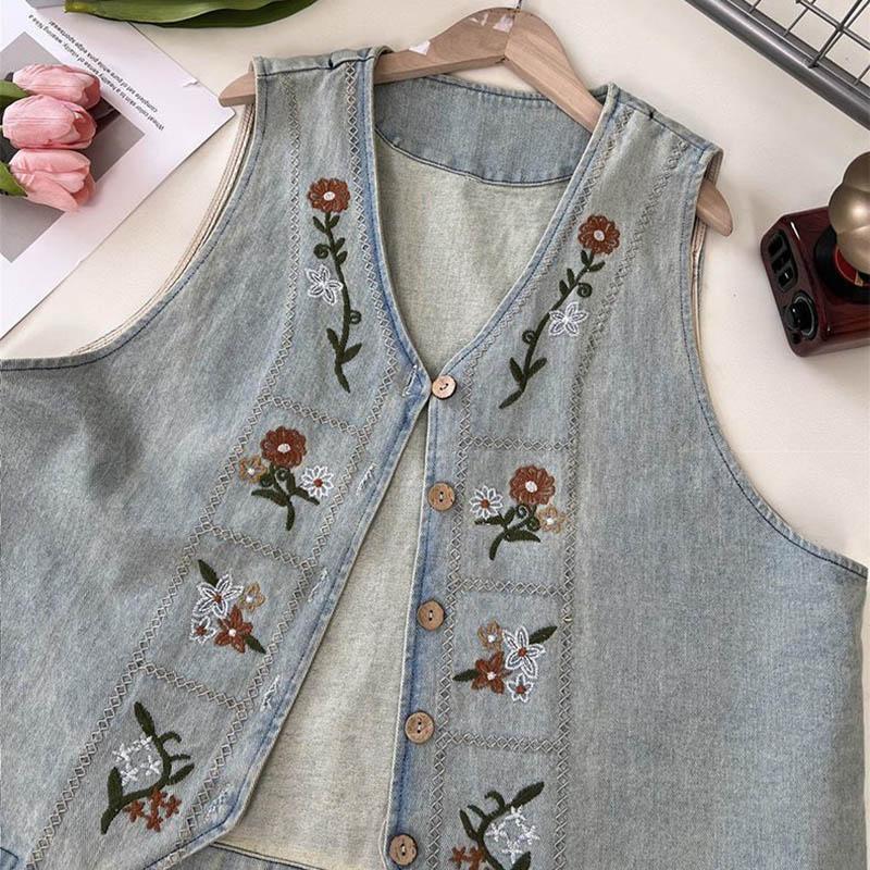Vest Denim Women Cotton Vest Oversize Solid Color Plus Size Casual Sleeveless Coat Buttons Vest