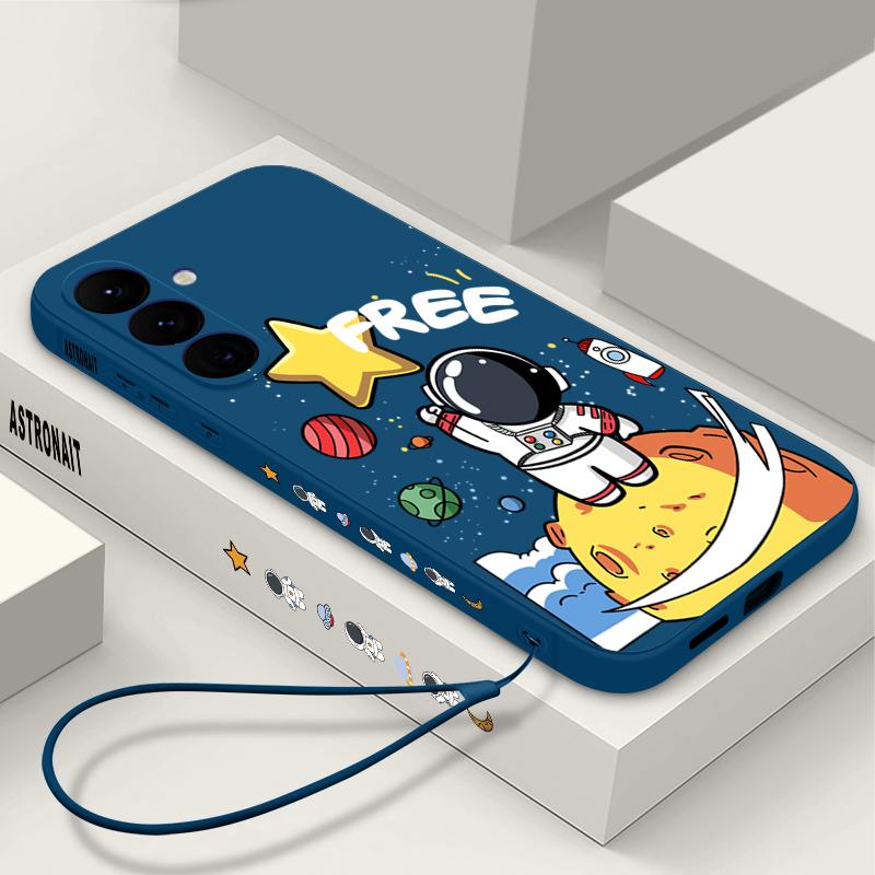 Cartoon Astronaut Pattern Case For Samsung Galaxy S26 S25 Ultra S24 S23 S22 Plus S21 FE A15 A16 A17 A35 A36 A54 A55 A56 5G Soft Cover