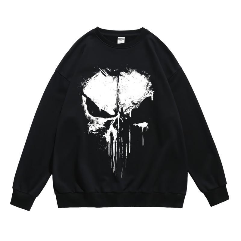 Skull Pattern Printed Autumn Winter Men's New Long-sleeved Pullover Round Neck Sweatshirt