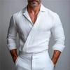 Spring Autumn Elegant Men's Slim Blouse Shirts Long Sleeve Wrap Cross Lapel Design Tops Men Vintage Solid Color Textured Shirt