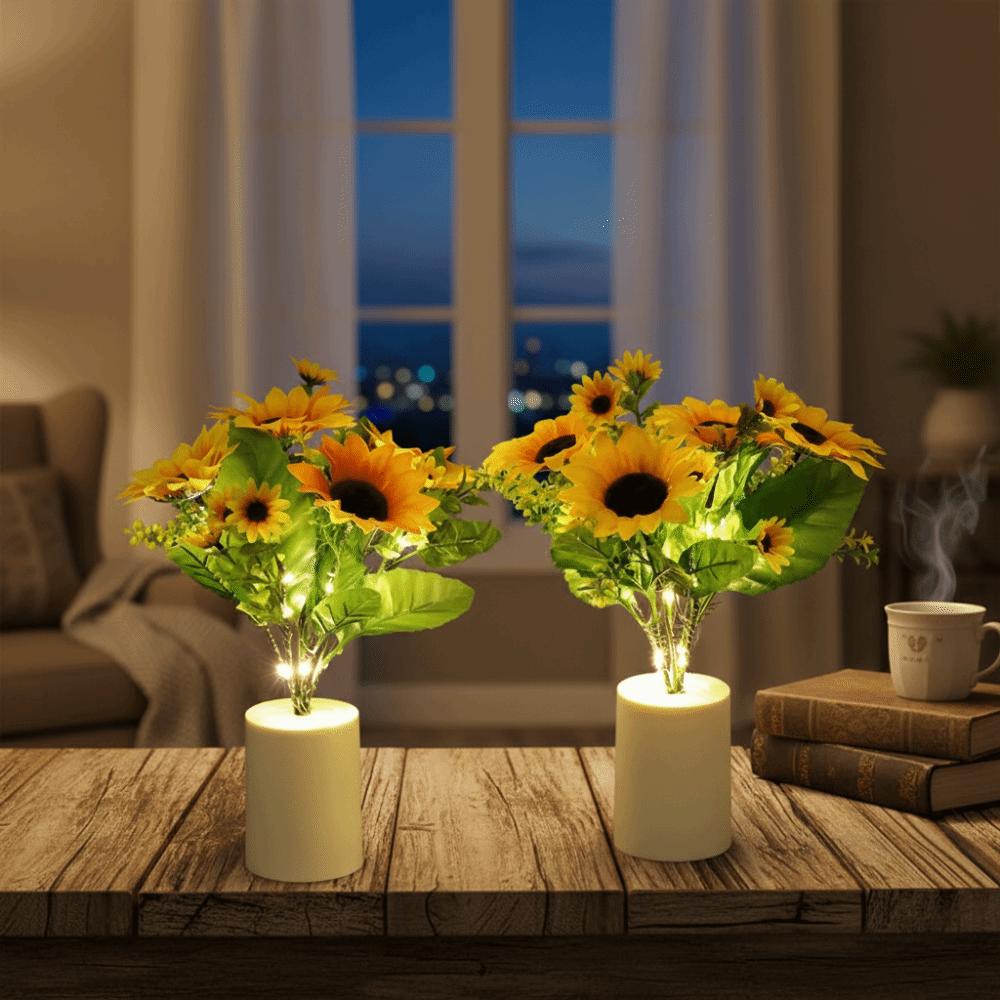 LED-Nachtlicht Nachttisch-Schreibtischlicht Wiederaufladbar per Batterie Leselicht Sonnenblumen-Design 3-LED-Blumentopflicht