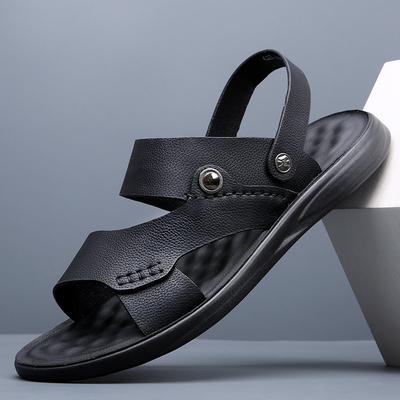 Fashion Classic Men Sandals Slip On Summer Leather Sandals Outdoor Slippers Men Casual Lightweight Sandals Black Water Shoes Men