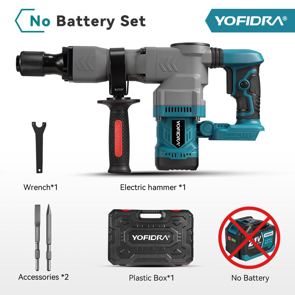 

YOFIDRA Brushless Electric Hammer Drill Demolition Jackhammer Heavy Duty Rotary Drilling Chiseling Tool for Makita Battery Pin No Battery