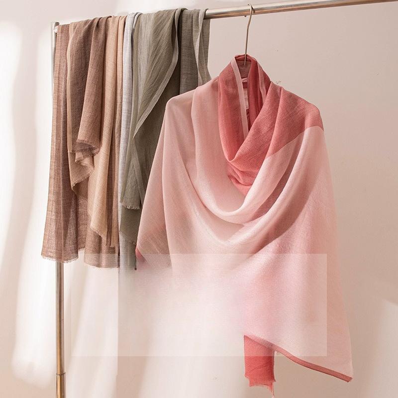 Wool Scarf Women's Border Herringbone Jacquard Wool Silk Scarf Thin High End Air Conditioned Room Shawl