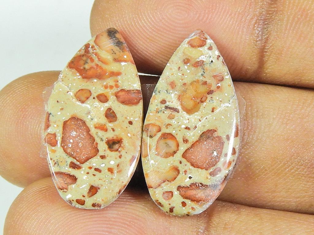 Natural Poppy Jasper Matched Pair Pear Cabochon Loose Gemstone 12X25X03 MM SK-160