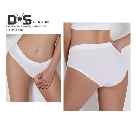 Women Panties Solid Color Elastic Mid Waist Seamless Thin Thread Soft Anti Septic Breathable Intimate Clothes Lady Underwear Briefs