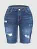 Dámské roztrhané skinny džínové šortky - Stylový praný denim, Perfektně padnoucí