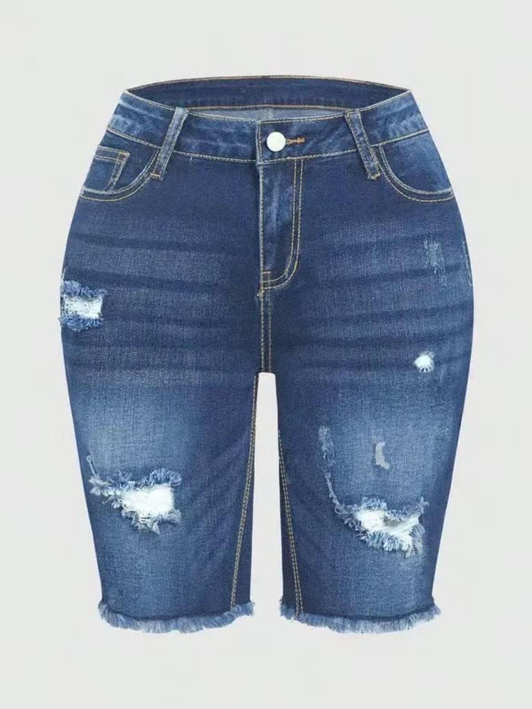 Dámské roztrhané skinny džínové šortky - Stylový praný denim, Perfektně padnoucí