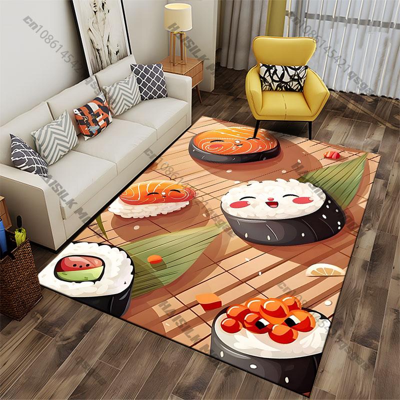 Cute Animated Sushi Characters Carpet Yoga Living Room Room Decor Children's Crawling Mat Doormat Area Rug Games Mat