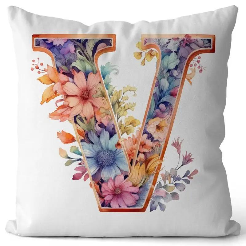 English Letter Flower Print Sofa Cushion Cover Suitable For Home Living Room Decoration Hotel Hospital Dormitory Pillow