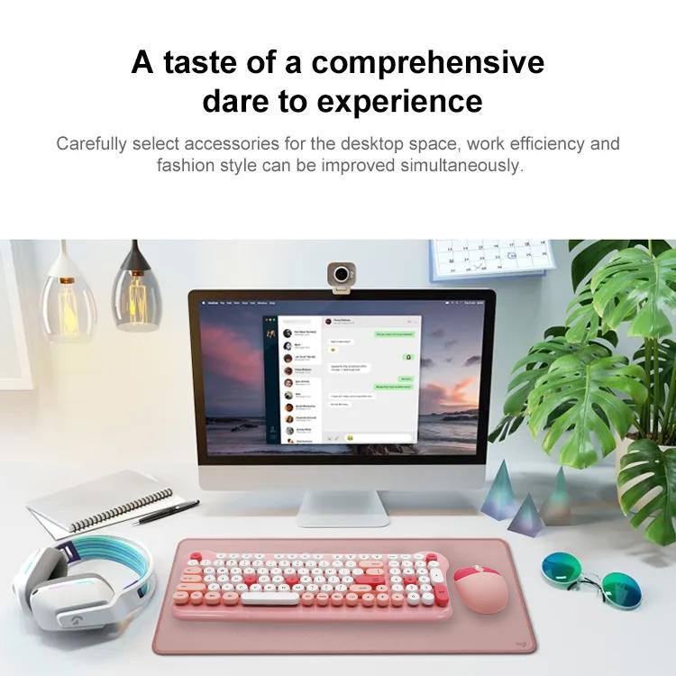 Round Keys Cute 2.4GHz Bluetooth Wireless Keyboard Mouse Set Wireless Keyboard and Mouse Combo for Computer PC Laptop Pink
