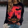 Women's Fashion Casual Long Sleeve Halloween Printed Round Neck Sweater Top