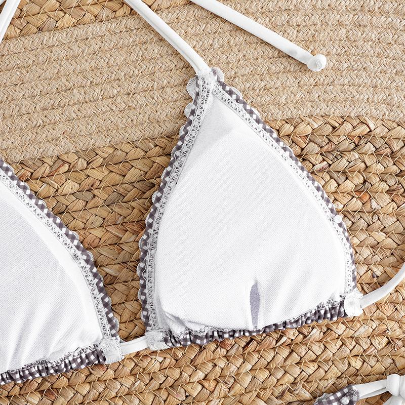 Women's Halter Gingham & Polka Dot Bikini Set Tie-Front Two Piece Swimsuit Pure & Sexy Hot Spring Resort Wear Lace Up Suits