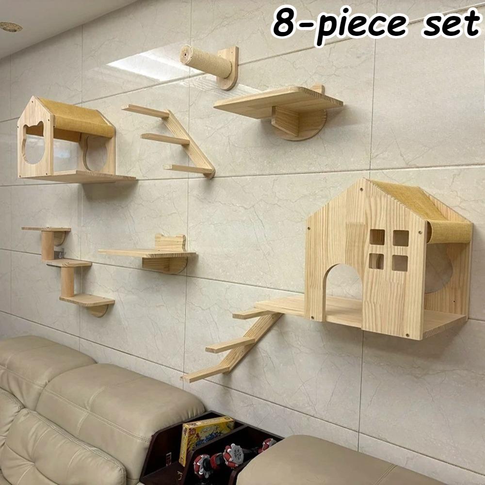 Solid Wood Wall-Mounted Cat Climbing Ladder Sturdy and Durable Cats Climbing Frame Scratching Cat Jumping Platform Pet Products