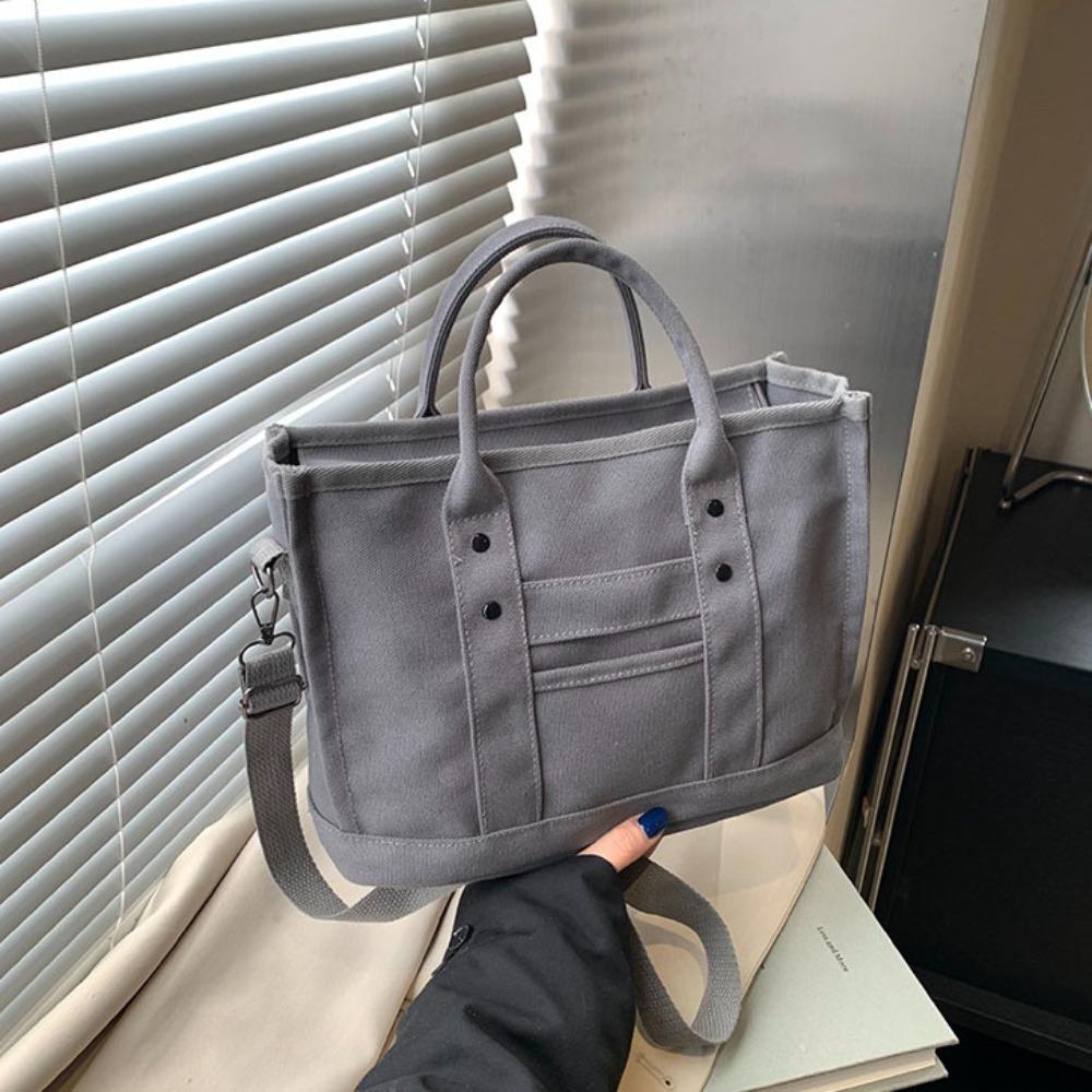 

Multi-pocket Canvas Shoulder Bag Zipper Solid color Tote Bag Japanese Style Crossbody Bag Shopping серый